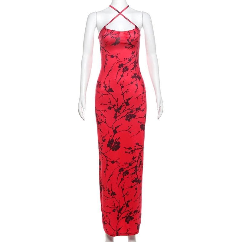 Y2K Cross Front Ruched Cami Maxi Dress - Coquette Aesthetic & Grunge Style Fusion