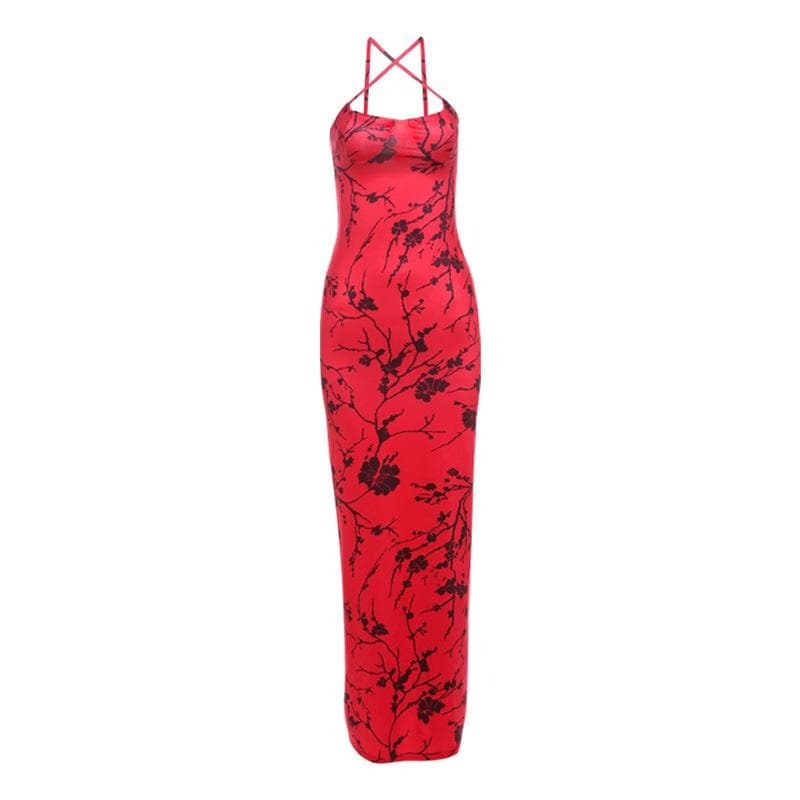 Y2K Cross Front Ruched Cami Maxi Dress - Coquette Aesthetic & Grunge Style Fusion
