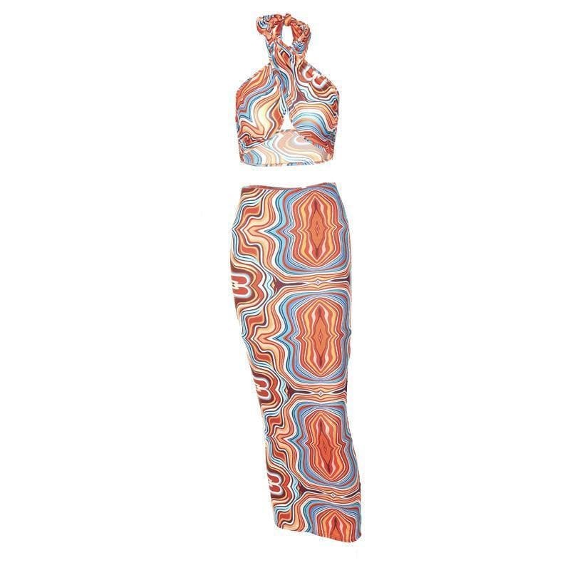 Y2K Cross Halter Backless Skirt Set - Cute Coquette Aesthetic with Grunge Vibes