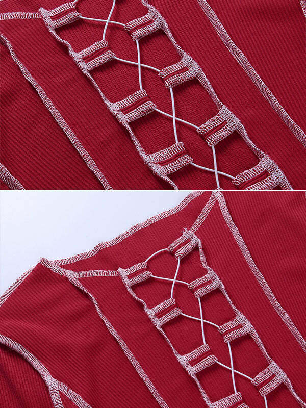 Y2K Cut-Out Lace-Up Top - Grunge Aesthetic Cute Crop Top for Coquette Style Outfits