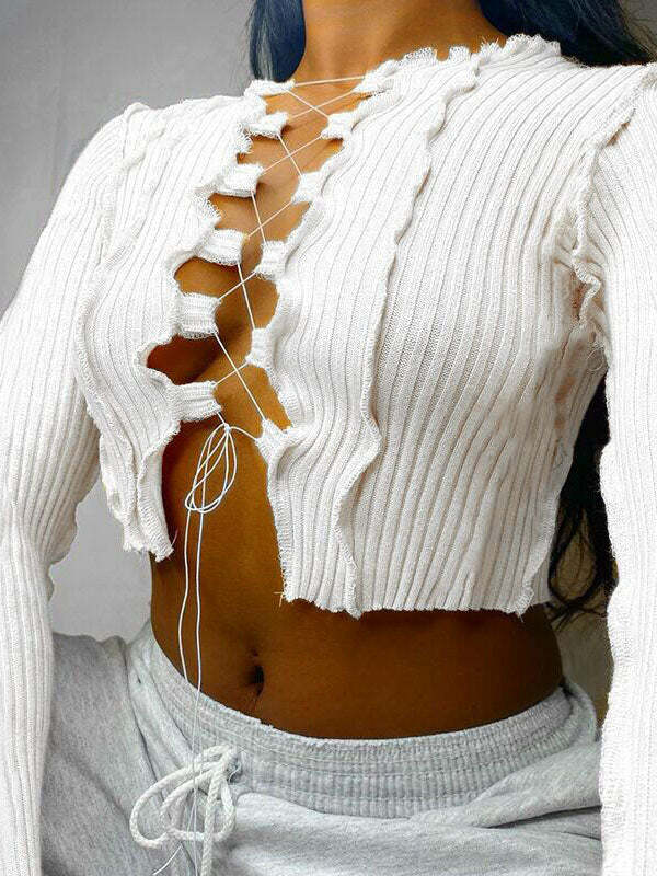 Y2K Cut-Out Lace-Up Top - Grunge Aesthetic Cute Crop Top for Coquette Style Outfits