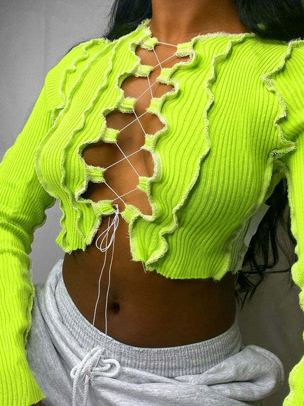 Y2K Cut-Out Lace-Up Top - Grunge Aesthetic Cute Crop Top for Coquette Style Outfits