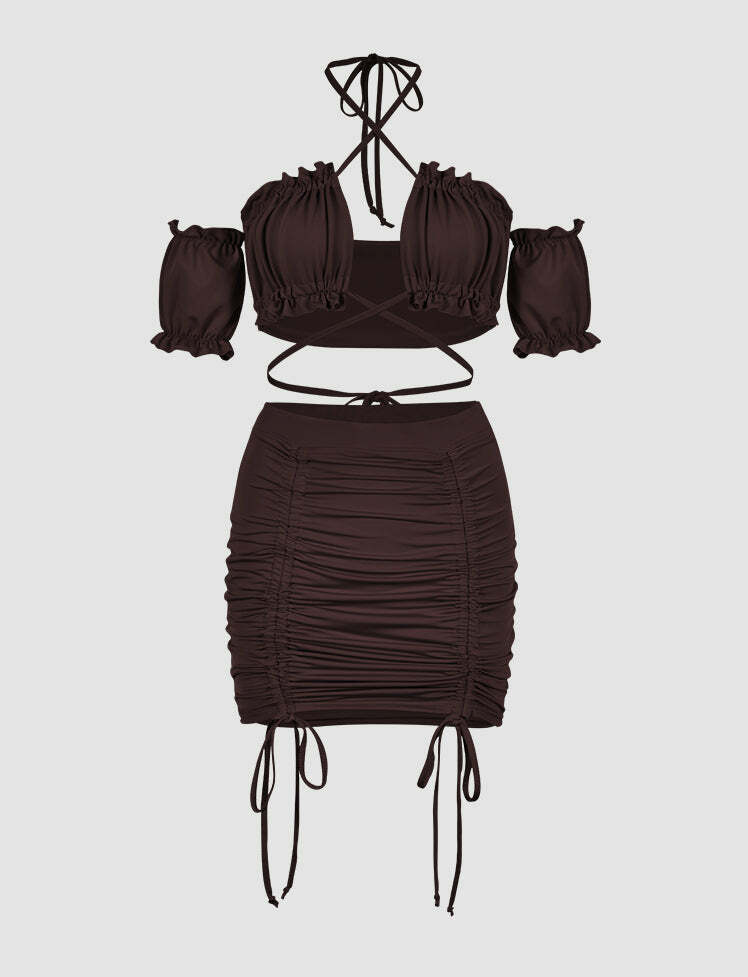 Y2K Cutout Top & Cargo Skirt Set - Coquette Aesthetic with Grunge Style Vibes