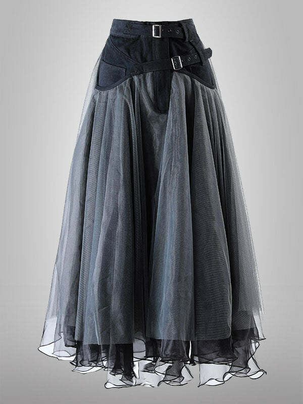 Y2K Dark Chiffon Patchwork Skirt - Grunge Aesthetic, Coquette Style, Vintage Vibes