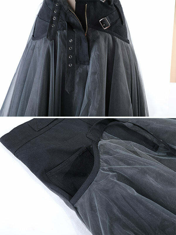 Y2K Dark Chiffon Patchwork Skirt - Grunge Aesthetic, Coquette Style, Vintage Vibes