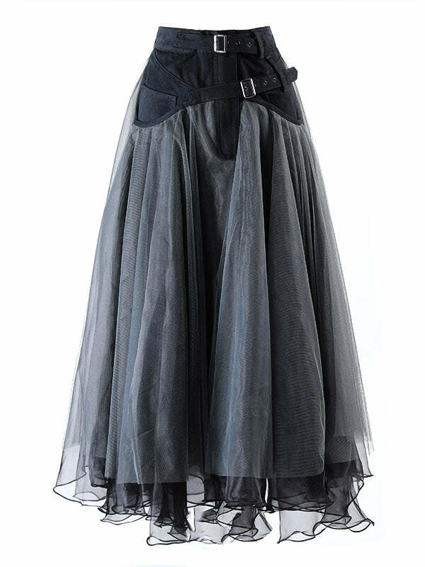 Y2K Dark Chiffon Patchwork Skirt - Grunge Aesthetic, Coquette Style, Vintage Vibes
