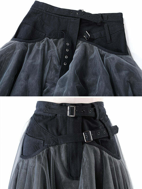 Y2K Dark Chiffon Patchwork Skirt - Grunge Aesthetic, Coquette Style, Vintage Vibes