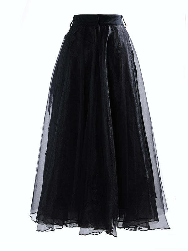 Y2K Dark Chiffon Patchwork Skirt - Grunge Aesthetic, Coquette Style, Vintage Vibes