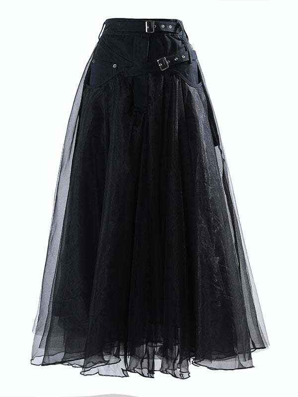 Y2K Dark Chiffon Patchwork Skirt - Grunge Aesthetic, Coquette Style, Vintage Vibes