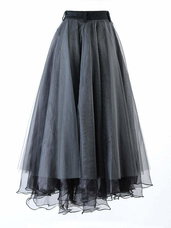 Y2K Dark Chiffon Patchwork Skirt - Grunge Aesthetic, Coquette Style, Vintage Vibes