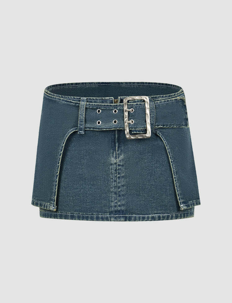 Y2K Denim Buckle Low Waist Cargo Skirt - Grunge Aesthetic & Coquette Style Essential