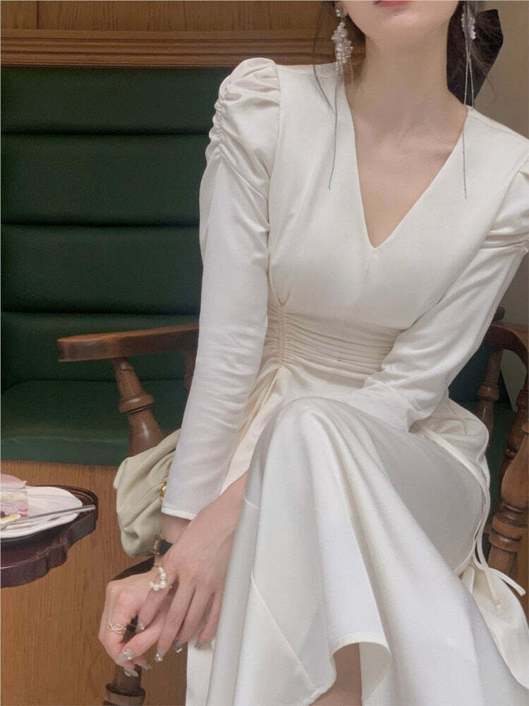 Y2K Elegant Satin Midi Dress - Coquette Aesthetic with Grunge Touch for Chic Outfits