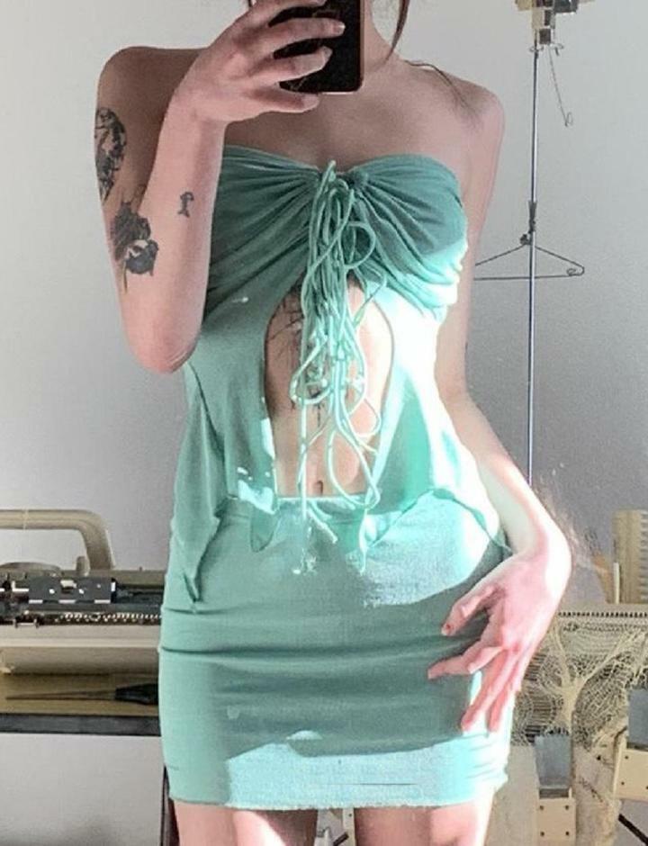 Y2K Fashion Drawstring Slit Strapless Camisole & Mini Skirt Co-ord Set - Cute Aesthetic Outfit