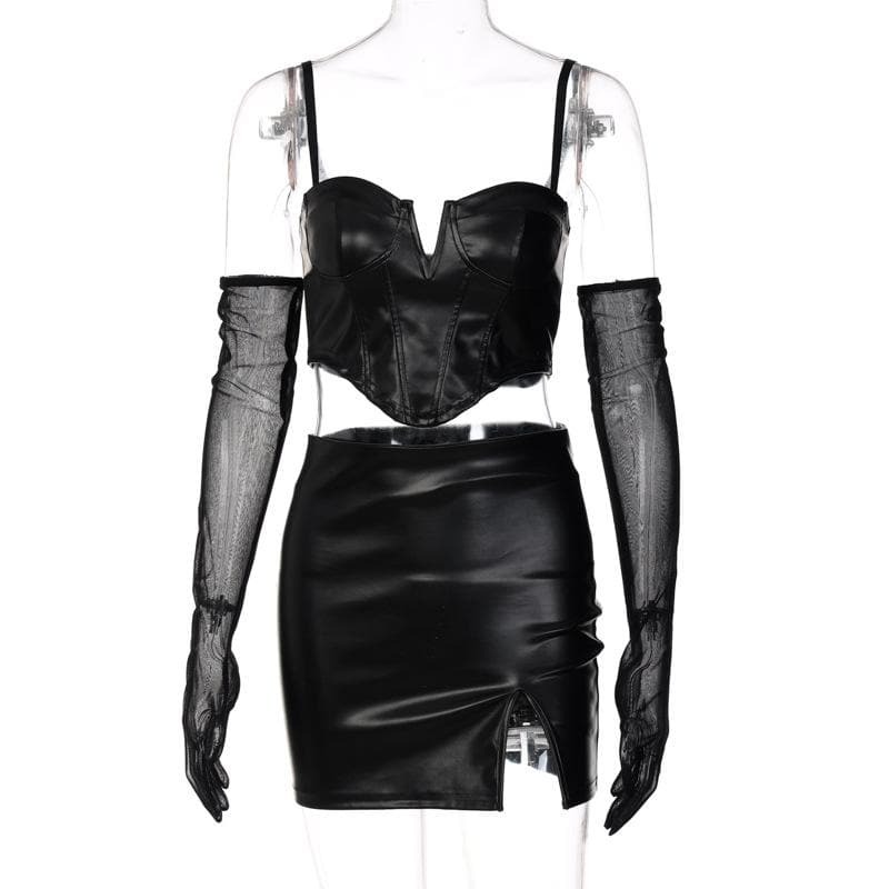 Y2K Fashion Mesh Notch Neck Cami & Backless Mini Skirt Set - Grunge & Coquette Aesthetic