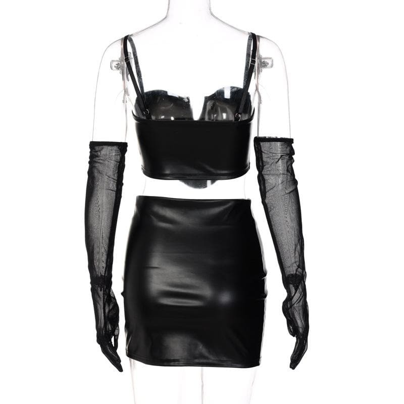 Y2K Fashion Mesh Notch Neck Cami & Backless Mini Skirt Set - Grunge & Coquette Aesthetic