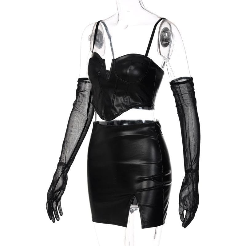 Y2K Fashion Mesh Notch Neck Cami & Backless Mini Skirt Set - Grunge & Coquette Aesthetic