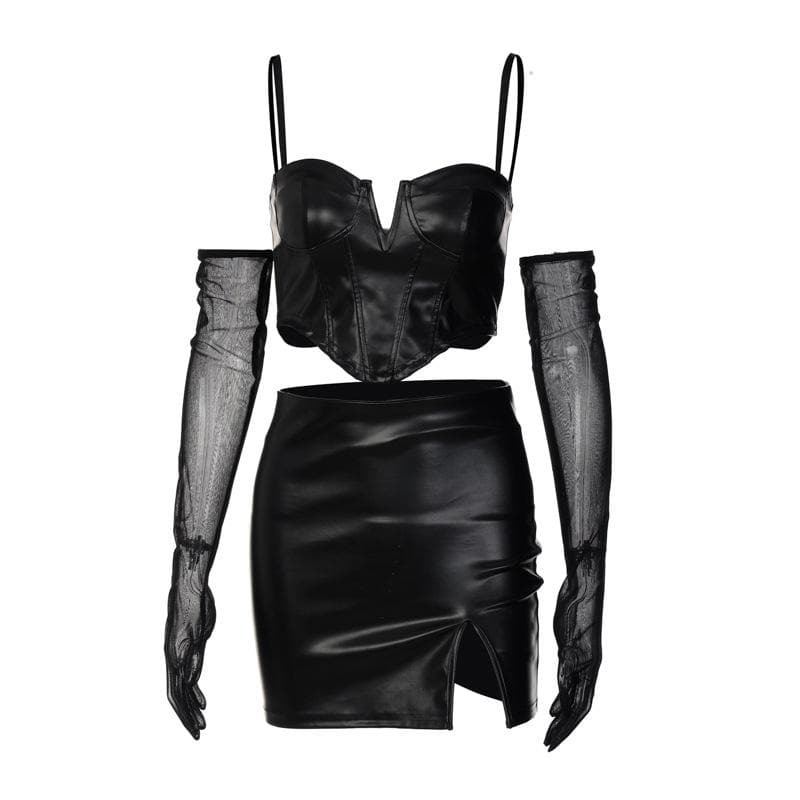 Y2K Fashion Mesh Notch Neck Cami & Backless Mini Skirt Set - Grunge & Coquette Aesthetic