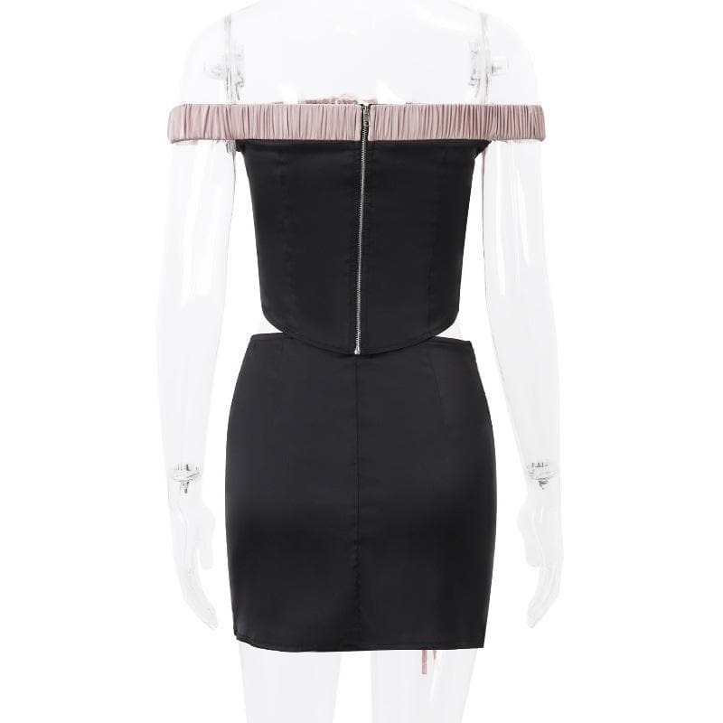 Y2K Floral Applique Off-Shoulder Mini Skirt Set - Cute Coquette Aesthetic Outfit