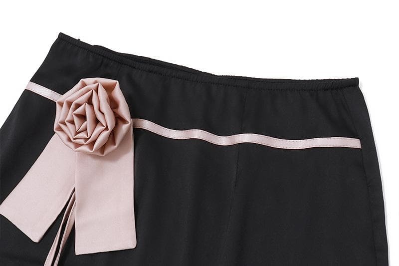 Y2K Floral Applique Off-Shoulder Mini Skirt Set - Cute Coquette Aesthetic Outfit