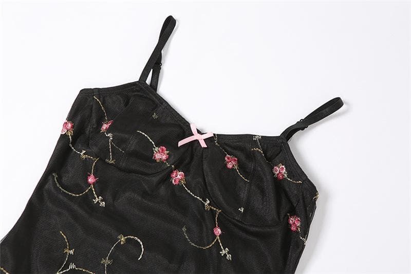 Y2K Floral Embroidered Backless Cami Mini Dress - Coquette & Grunge Aesthetic Style