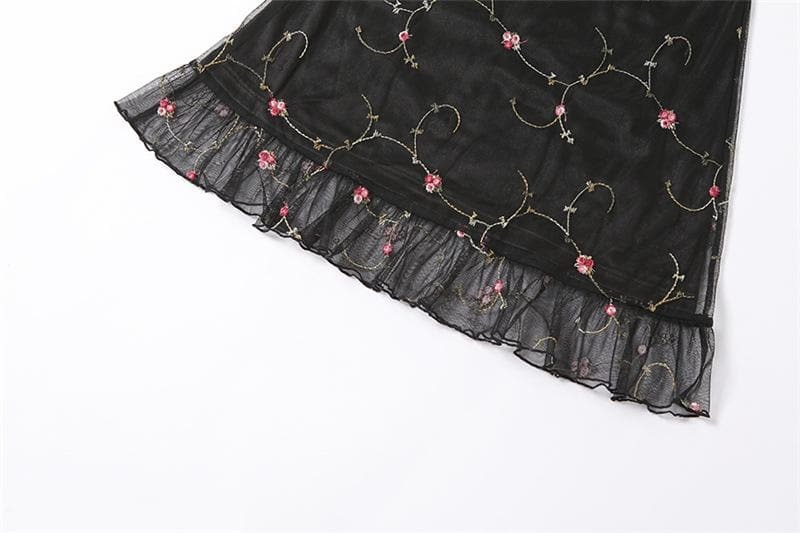 Y2K Floral Embroidered Backless Cami Mini Dress - Coquette & Grunge Aesthetic Style