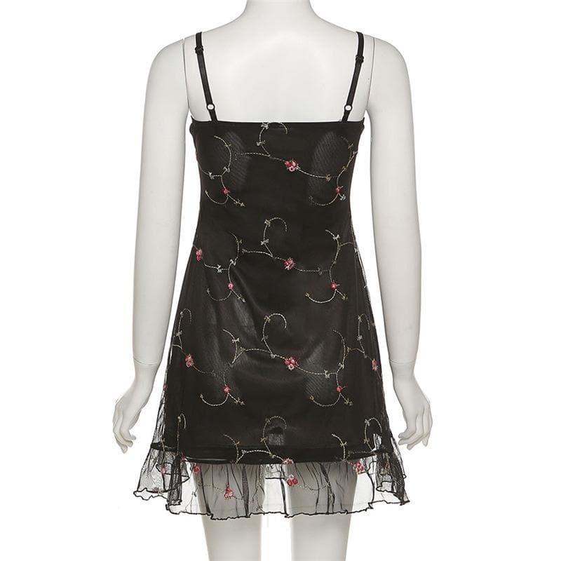 Y2K Floral Embroidered Backless Cami Mini Dress - Coquette & Grunge Aesthetic Style