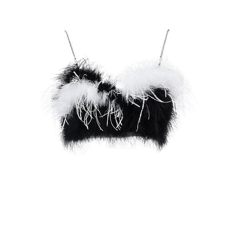 Y2K Furry Cami Top - Backless Sleeveless Cute Crop for Coquette & Grunge Aesthetic