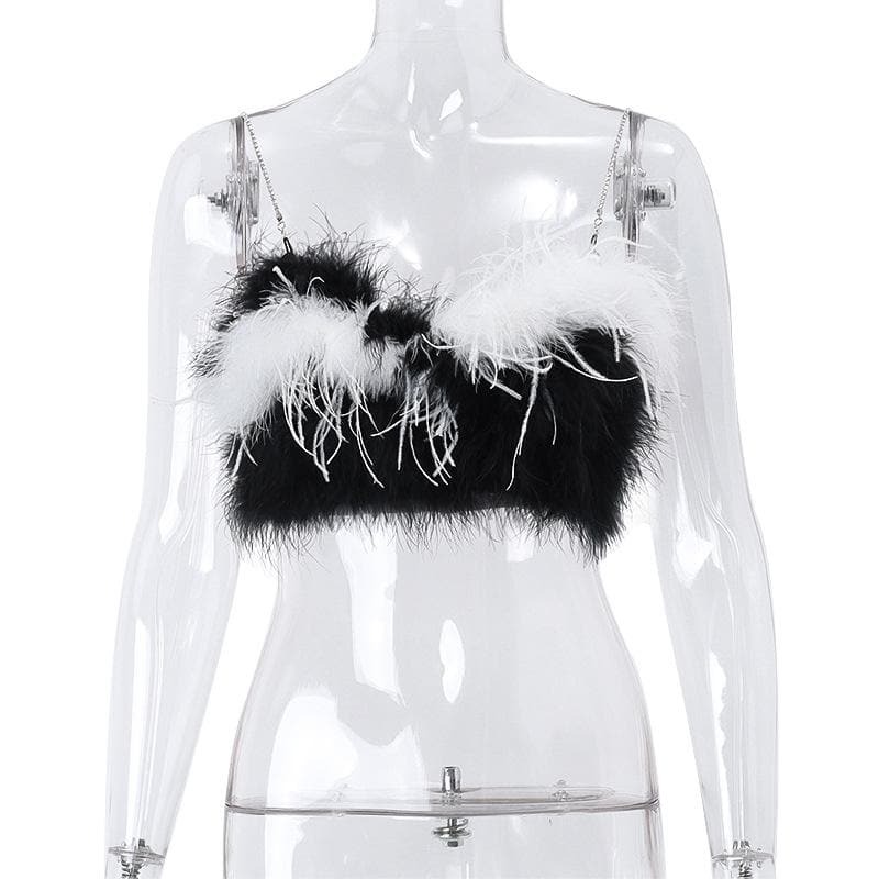 Y2K Furry Cami Top - Backless Sleeveless Cute Crop for Coquette & Grunge Aesthetic