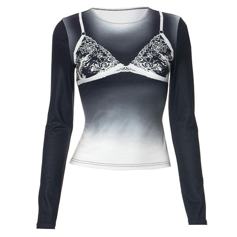 Y2K Gradient Crewneck Top - Cute Long Sleeve Aesthetic Shirt for Coquette & Grunge Styles