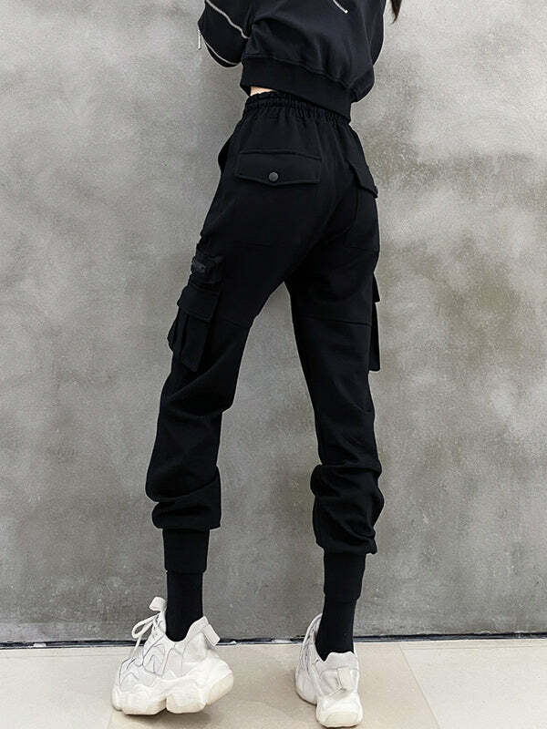 Y2K Grunge Aesthetic Black Cargo Pants with Pockets - Comfy and Stylish for Every Outfit