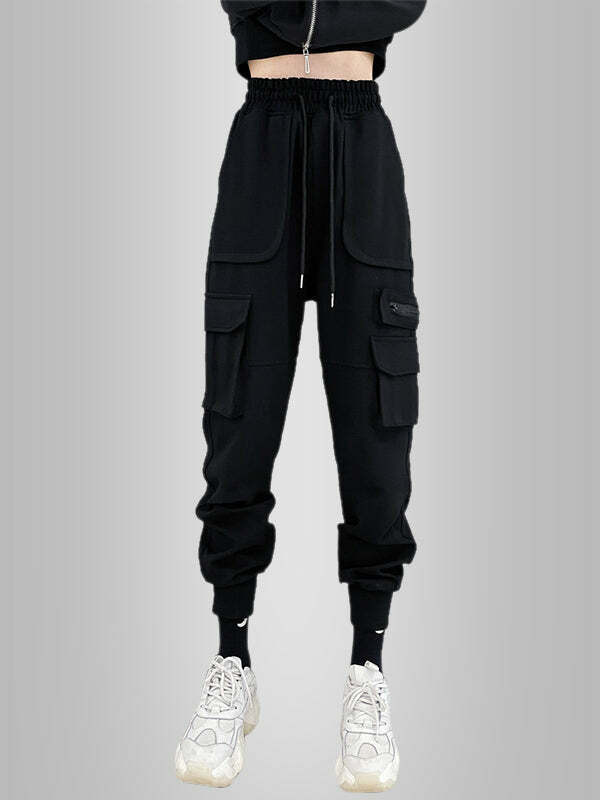Y2K Grunge Aesthetic Black Cargo Pants with Pockets - Comfy and Stylish for Every Outfit