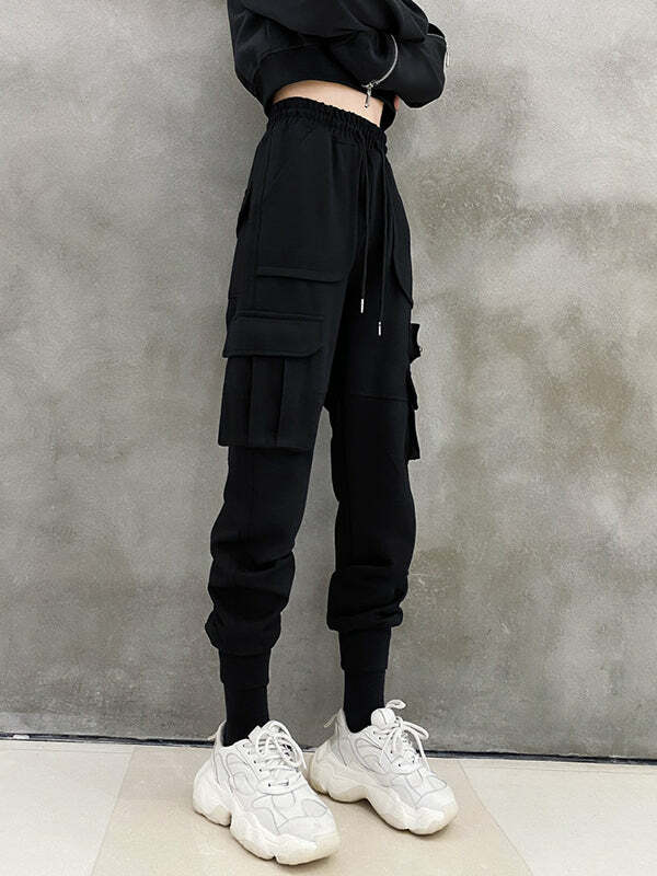 Y2K Grunge Aesthetic Black Cargo Pants with Pockets - Comfy and Stylish for Every Outfit