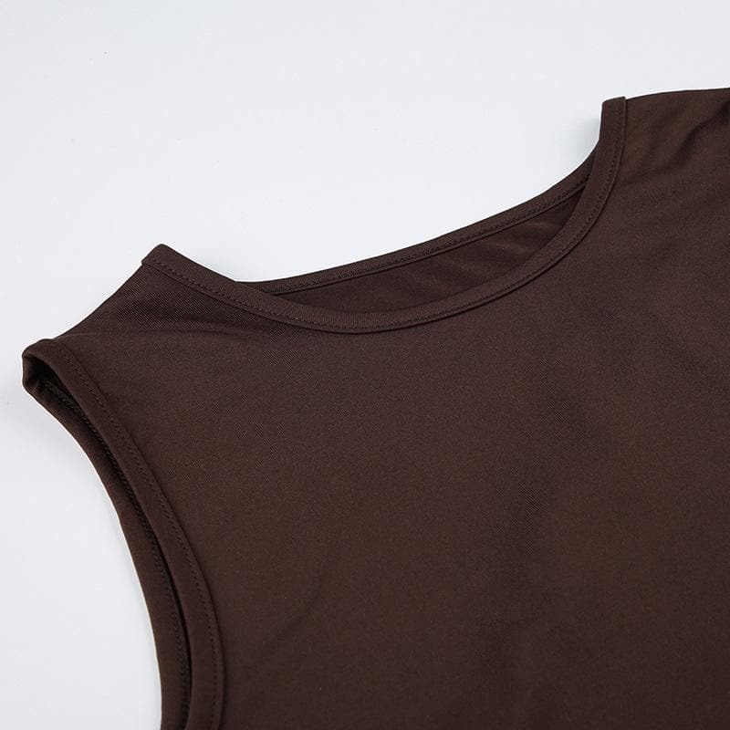 Y2K Grunge Aesthetic Crewneck Cut-Out Top - Vintage Style with Button Details