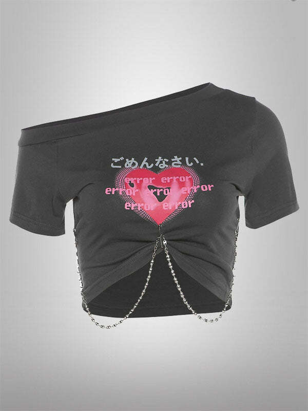 Y2K Grunge Aesthetic Error Love Top - Cute Crop Top for Coquette & Soft Girl Styles