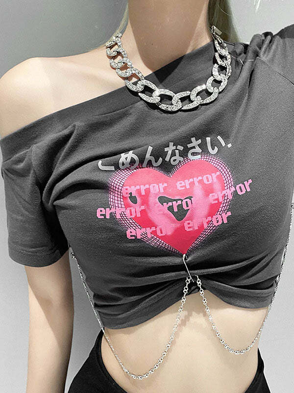 Y2K Grunge Aesthetic Error Love Top - Cute Crop Top for Coquette & Soft Girl Styles