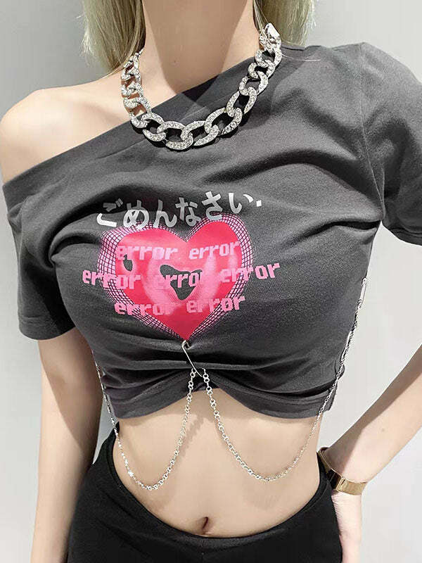 Y2K Grunge Aesthetic Error Love Top - Cute Crop Top for Coquette & Soft Girl Styles