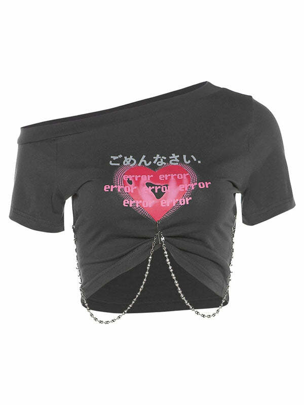 Y2K Grunge Aesthetic Error Love Top - Cute Crop Top for Coquette & Soft Girl Styles