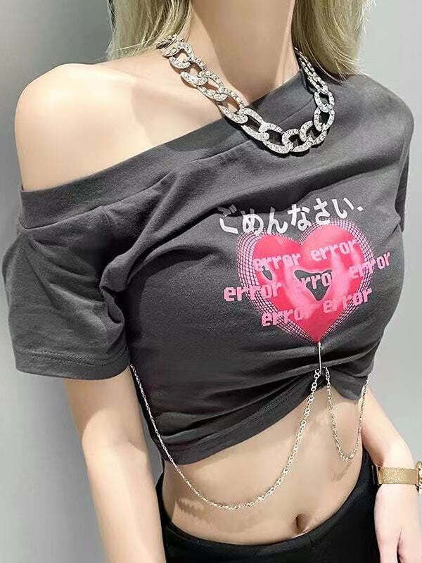 Y2K Grunge Aesthetic Error Love Top - Cute Crop Top for Coquette & Soft Girl Styles