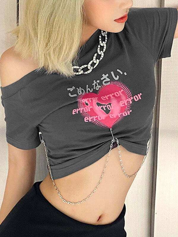 Y2K Grunge Aesthetic Error Love Top - Cute Crop Top for Coquette & Soft Girl Styles