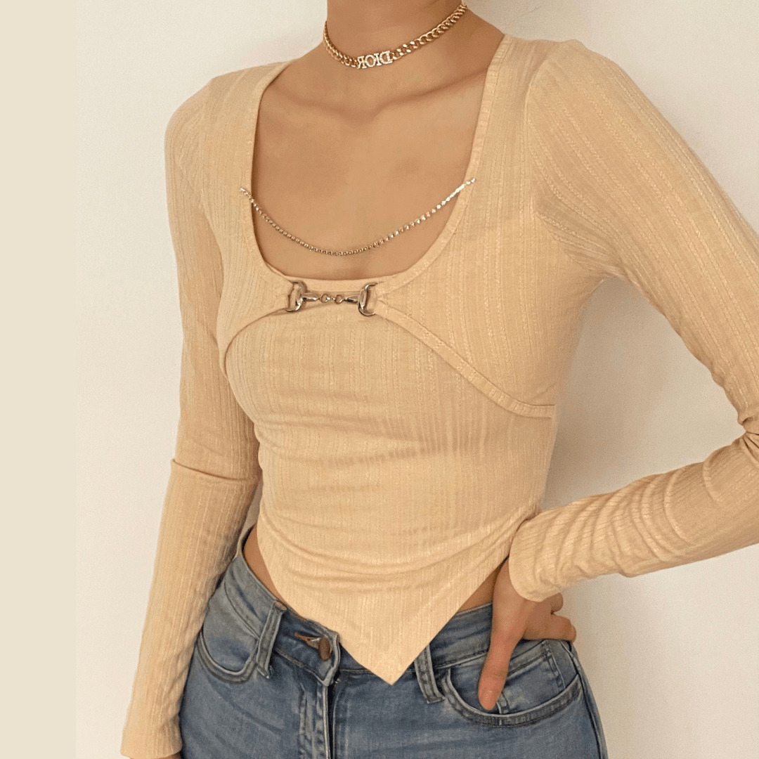 Y2K Grunge Aesthetic Long Sleeve Chain Buckle Top - Cute & Comfy for Every Occasion