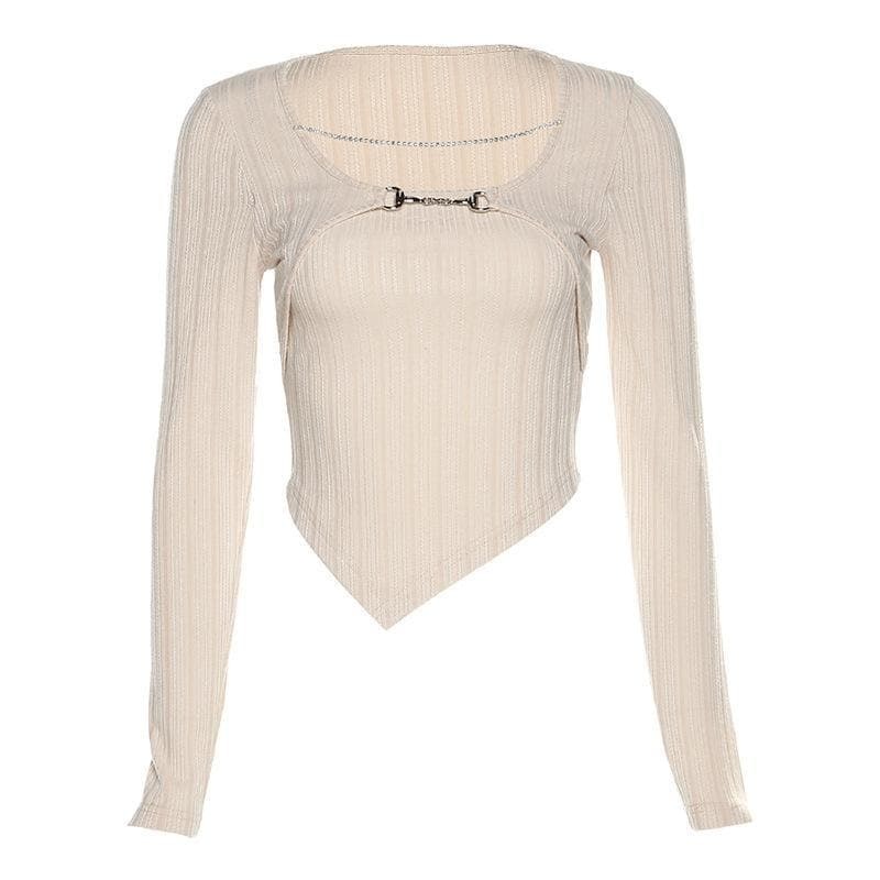 Y2K Grunge Aesthetic Long Sleeve Chain Buckle Top - Cute & Comfy for Every Occasion