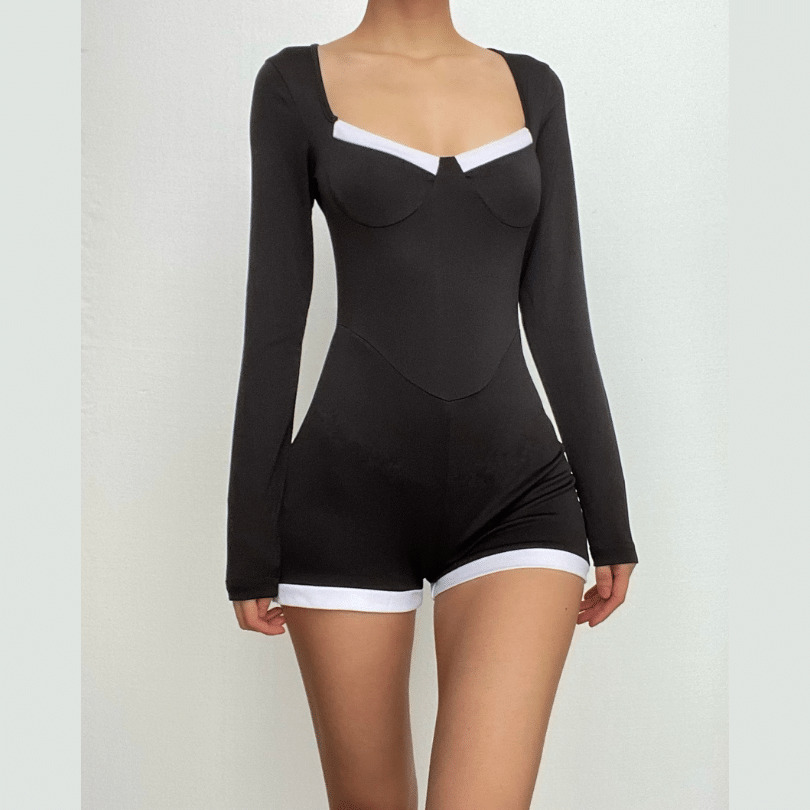 Y2K Grunge Aesthetic Long Sleeve Low Cut Romper - Cute Comfy Outfit for Every Occasion