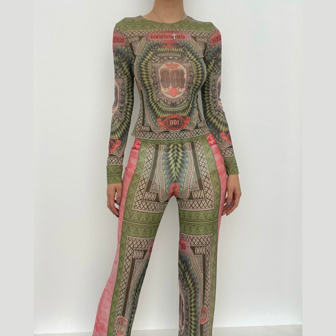 Y2K Grunge Aesthetic Long Sleeve Sheer Mesh Pant Set - Cute & Comfy Outfit for Fall