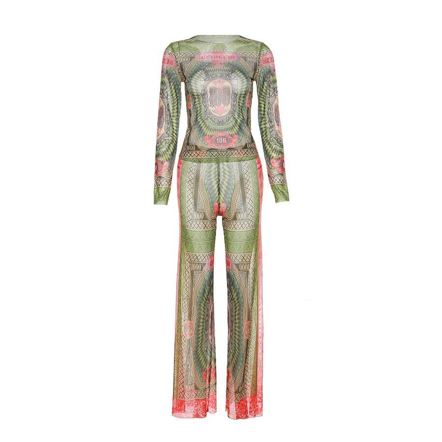 Y2K Grunge Aesthetic Long Sleeve Sheer Mesh Pant Set - Cute & Comfy Outfit for Fall