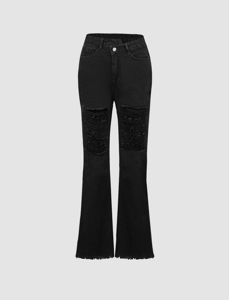 Y2K Grunge Aesthetic Loose Wide Leg Ripped Jeans - Vintage Style for Trendy Outfits