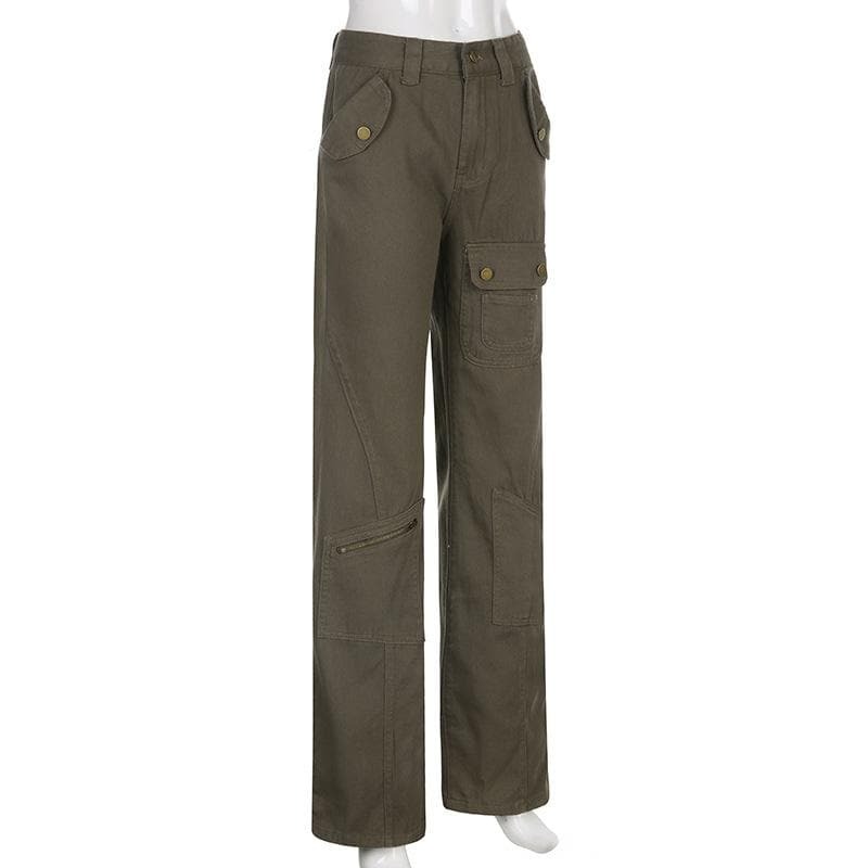 Y2K Grunge Aesthetic Low Rise Baggy Cargo Pocket Jeans - Vintage Style for Trendy Looks