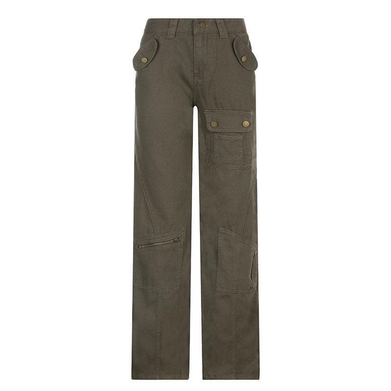 Y2K Grunge Aesthetic Low Rise Baggy Cargo Pocket Jeans - Vintage Style for Trendy Looks