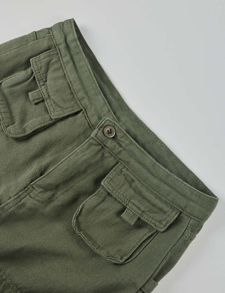 Y2K Grunge Aesthetic Low Waist Green Cargo Skirt for Cute Coquette Outfits