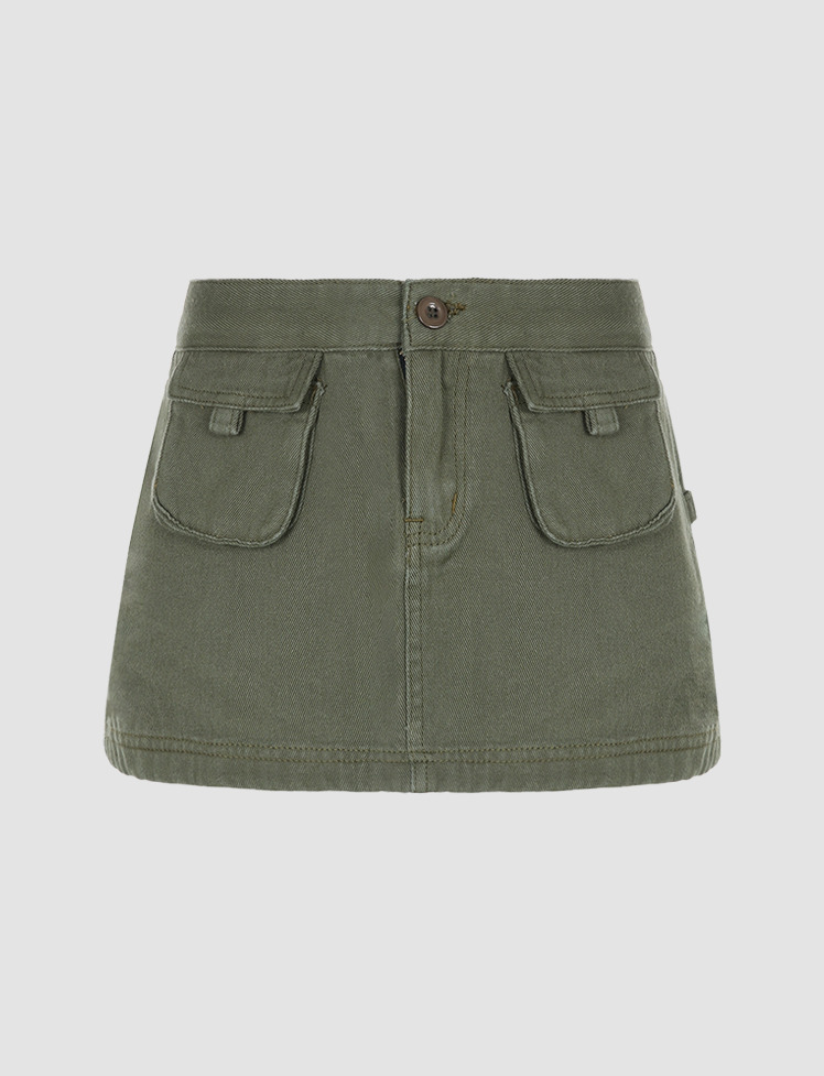 Y2K Grunge Aesthetic Low Waist Green Cargo Skirt for Cute Coquette Outfits