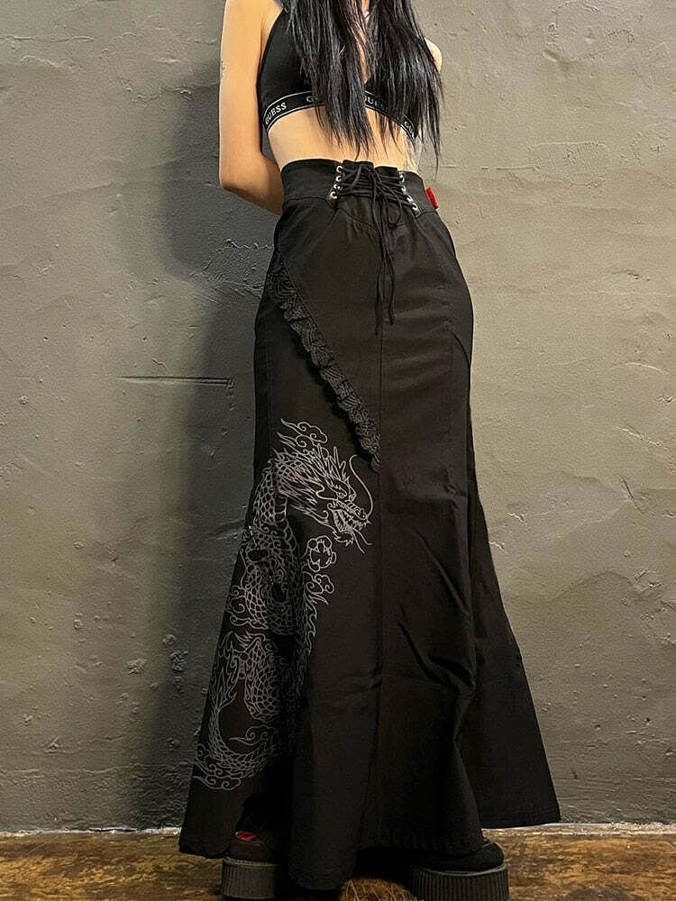 Y2K Grunge Aesthetic Midi Skirt - Vintage Style with Cute Pastel Goth Vibes
